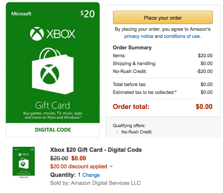 Use Your NoRush Shipping Credit on Xbox/PS4 Digital Gift