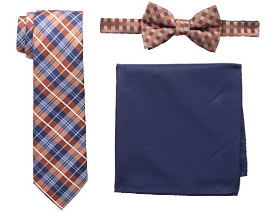 Nick Graham Men's Plaid Neck Tie, Gingham Bow Tie and Pocket Square Set, Orange, One Size $7.00