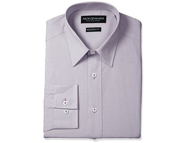 Nick Graham Men's Micro Check Cotton Dress Shirt, Purple, Small/L 14.5/15\