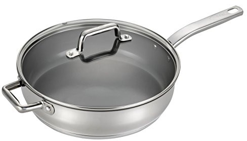 T-fal C71882 Precision Stainless Steel Nonstick Ceramic Coating PTFE PFOA and Cadmium Free Scratch Resistant Dishwasher Safe Oven Safe Jumbo Cooker Saute Pan Fry Pan Cookware, 5-Quart, Silver $28.00 (reg. $64.99)