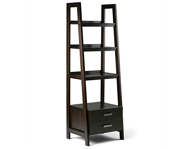 Simpli Home Sawhorse Ladder Shelf Bookcase with Storage, Dark Chestnut Brown $242.55 (reg. $270.33)