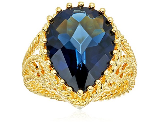 18k Yellow Gold Over Fine Silver Plated Bronze Pear Shaped Alexandrite Colored Glass Art Deco Cocktail Ring $12.85