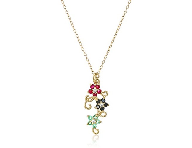 Yellow Gold-Plated Sterling Silver, Sapphire, Ruby, Emerald, and Diamond Accent Flower Pendant Necklace $13.45 (reg. $13.57)