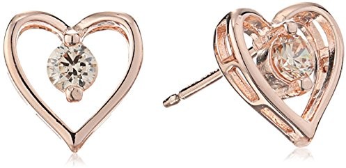 Rose Gold Plated Round Champagne Cubic Zirconia 3mm Open Heart Stud Earrings $13.49