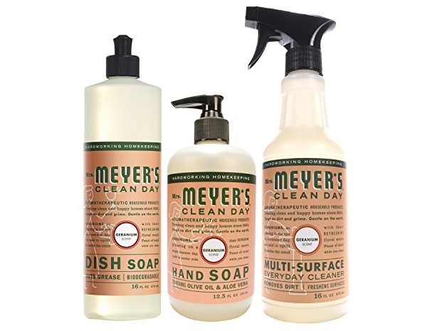 Mrs. Meyer's Kitchen set, Geranium, 3 ct: dish soap, hand soap & multi-surface everyday cleaner $8.99 (reg. $11.97)