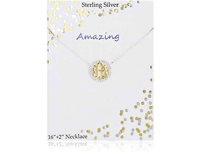 Sterling Silver Two Tone Crystal Monogram Station \