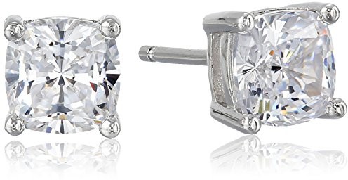 Platinum Plated Sterling Silver Cushion Cut 6mm Cubic Zirconia Stud Earrings (2 cttw) $15.00