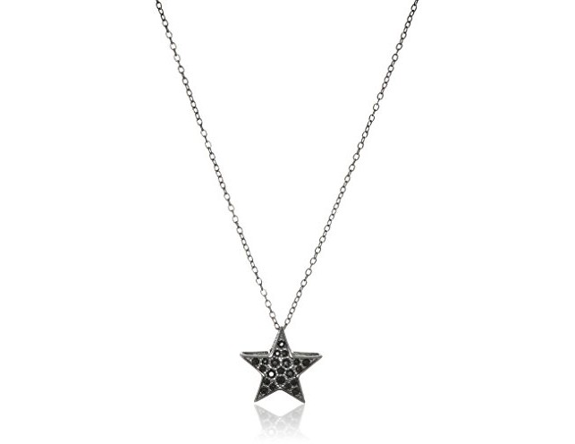 Sterling Silver Gun Color Black Swarovski Crystal Star Pendant Necklace, 18\