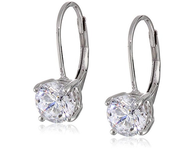 Platinum-Plated Sterling Silver Swarovski Zirconia Round-Cut Leverback Earrings (2 cttw) $24.00