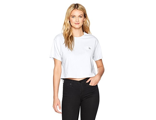 Calvin Klein Jeans Women's Short Sleeve Ck Logo Pocket T-Shirt, Classic White, Large $9.98 (reg. $39.00)