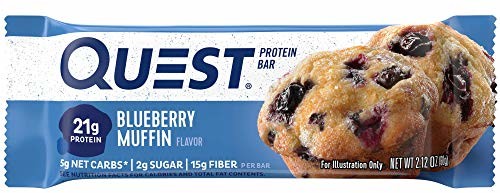Quest Nutrition Protein Bar, Blueberry Muffin, 21g Protein, 5g Net Carbs, 190 Cals, Low Carb, Gluten Free, Soy Free, 2.12oz Bar, 12 Count