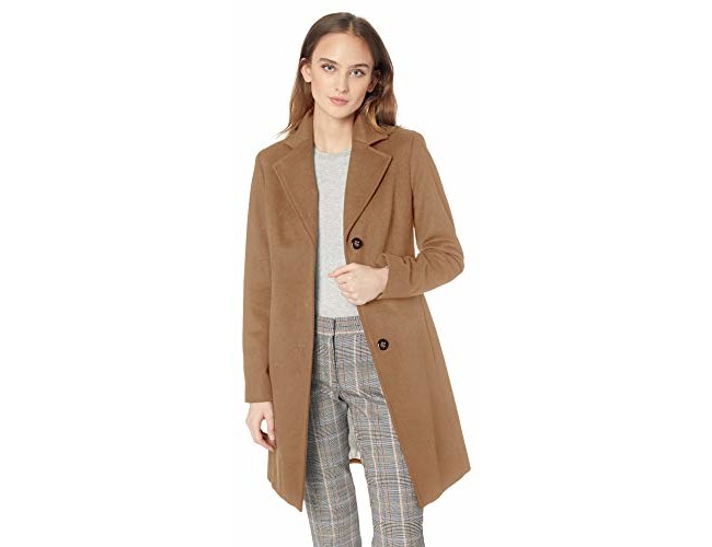 Calvin Klein Women's Classic Cashmere Wool Blend Coat, Camel, 8