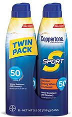 Coppertone SPORT Continuous Sunscreen Spray Broad Spectrum SPF 50 (5.5 Ounce per Bottle, Pack of 2)