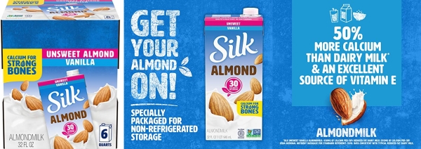 Purchase Silk Almond Milk, Unsweetened Vanilla, 32 Fluid Ounce (Pack of 6), Vanilla Flavored Non-Dairy Almond Milk, Dairy-free Milk on Amazon.com