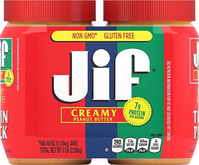 Purchase Jif Creamy Peanut Butter, 40 Ounces (Pack of 2), 7g (7% DV) of Protein per Serving, Smooth, Creamy Texture, No Stir Peanut Butter at Amazon.com