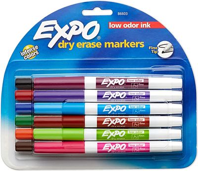 Purchase EXPO Low Odor Dry Erase Markers, Fine Tip, Assorted Colors, 12 Pack at Amazon.com