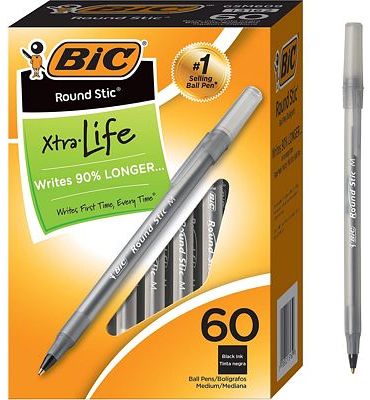 Purchase BIC Round Stic Xtra Life Ballpoint Pen, Medium Point (1.0mm), Black, 60-Count at Amazon.com