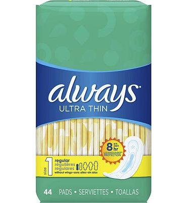 Purchase Always Ultra Thin Feminine Pads for Women, Size 1, Regular Absorbency, Unscented, 44 Count-Pack of 3 (132 Count Total) at Amazon.com