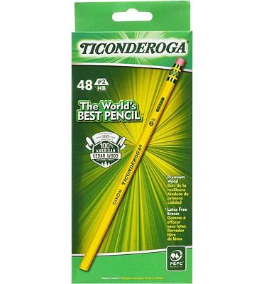 Purchase TICONDEROGA Pencils, Wood-Cased, Unsharpened, Graphite #2 HB Soft, Yellow, 48-Pack at Amazon.com
