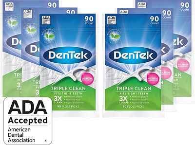 Purchase DenTek Triple Clean Floss Picks, No Break Guarantee, 90 Count, 6 Pack at Amazon.com