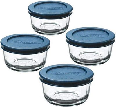 Purchase Anchor Hocking Classic Glass Food Storage Containers with Lids, Blue, 1 Cup (Set of 4) at Amazon.com