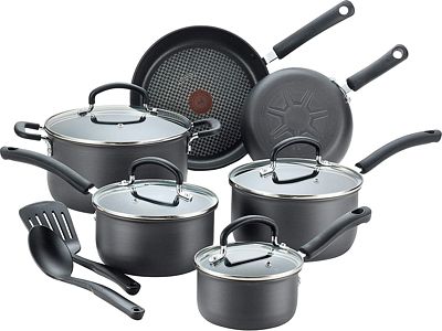 Purchase T-fal E765SC Ultimate Hard Anodized Nonstick 12 Piece Cookware Set, Dishwasher Safe Pots and Pans Set, Black at Amazon.com