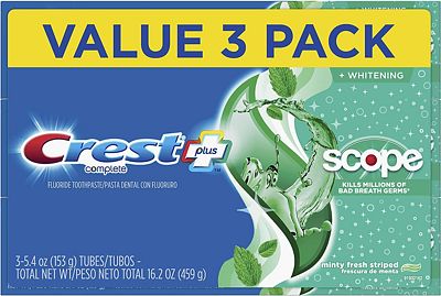 Purchase Crest Complete Whitening + Scope Toothpaste, Minty Fresh, 5.4 Ounce Triple Pack at Amazon.com