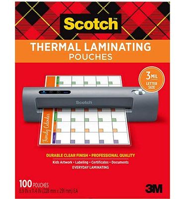 Purchase Scotch Thermal Laminating Pouches, 8.9 x 11.4 -Inches, 3 mil thick, 100-Pack at Amazon.com