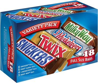 Purchase SNICKERS, TWIX, 3 MUSKETEERS & MILKY WAY Full Size Bars Variety Mix, 18-Count Box at Amazon.com