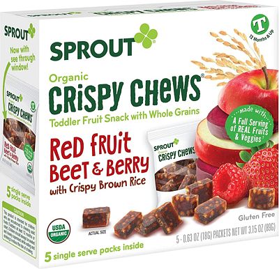 Purchase Sprout Organic Crispy Chews Toddler Snacks, Red Fruit Beet & Berry, 0.63 Ounce Single Serve Packets (Box of 5) at Amazon.com
