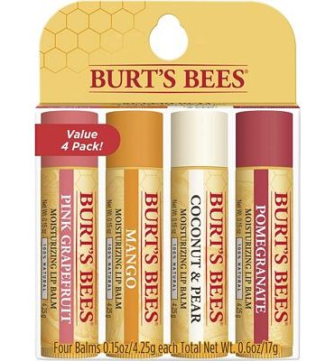 Purchase Burt's Bees 100% Natural Moisturizing Lip Balm, Superfruit - Pink Grapefruit, Mango, Coconut & Pear, Pomegranate - 4 Tubes at Amazon.com