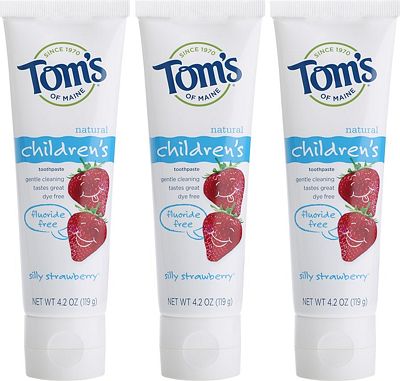 Purchase Tom's of Maine Fluoride-Free Children's Toothpaste, Kids Toothpaste, Natural Toothpaste, Silly Strawberry, 4.2 Ounce, 3-Pack at Amazon.com