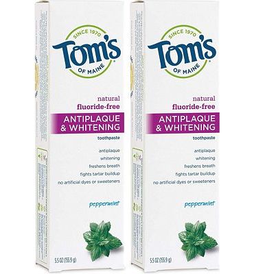 Purchase Tom's of Maine Fluoride-Free Antiplaque & Whitening Toothpaste, Whitening Toothpaste, Natural Toothpaste, Peppermint, 5.5 Ounce, 2-Pack at Amazon.com