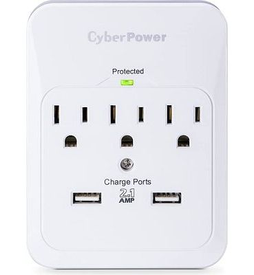 Purchase CyberPower CSP300WUR1 Professional Surge Protector, 600J/125V, 3 Outlets, 2 USB Charge Ports (2.1 Amps Shared) Wall Tap Plug at Amazon.com
