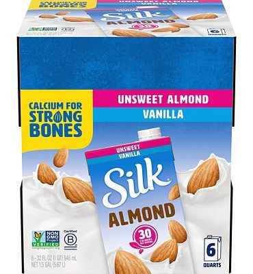 Purchase Silk Almond Milk, Unsweetened Vanilla, 32 Fluid Ounce (Pack of 6), Vanilla Flavored Non-Dairy Almond Milk, Dairy-free Milk at Amazon.com