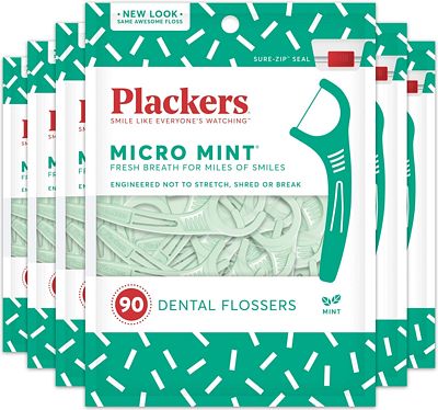 Purchase Plackers Micro Mint Dental Floss Picks, 90 Count, Pack of 6 at Amazon.com