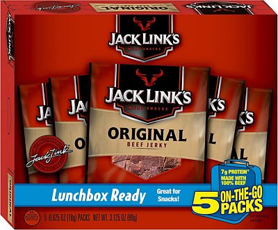 Purchase Jack Links Beef Jerky 5 Count Multipack, Original, 5, 0.625 oz. Bags  Flavorful Meat Snack for Lunches, Ready to Eat  7g of Protein, Made with 100% Beef  No Added MSG or Nitrates/Nitrites at Amazon.com