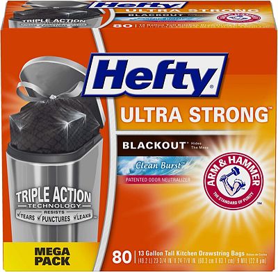 Purchase Hefty Ultra Strong Blackout Kitchen Trash Bags - Clean Burst, 13 gallon, 80 Count at Amazon.com