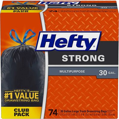 Purchase Hefty Strong Multipurpose Large Trash Bags, 30 Gallon, 74 Count at Amazon.com