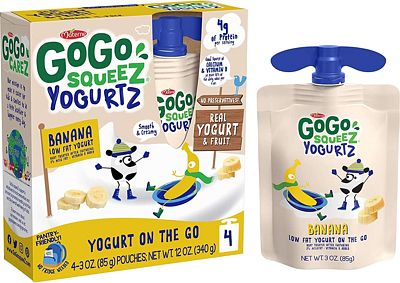 Purchase GoGo squeeZ YogurtZ, Banana, 3 Ounce (4 Pouches), Low Fat Yogurt, Gluten Free, Healthy Snacks, Recloseable, BPA Free Pouches at Amazon.com