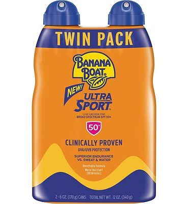 Purchase Banana Boat Sunscreen Sport Performance, Broad Spectrum Sunscreen Spray - SPF 50 - 6 Ounce Twin Pack at Amazon.com