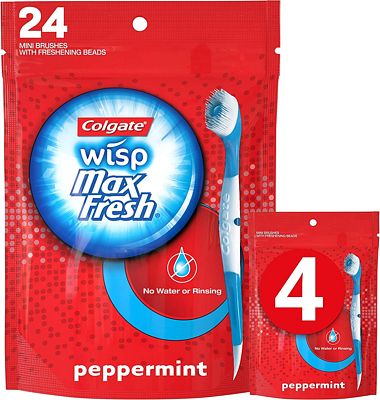 Purchase Colgate Max Fresh Wisp Disposable Mini Toothbrush, Peppermint - 24 Count (4 Pack) at Amazon.com