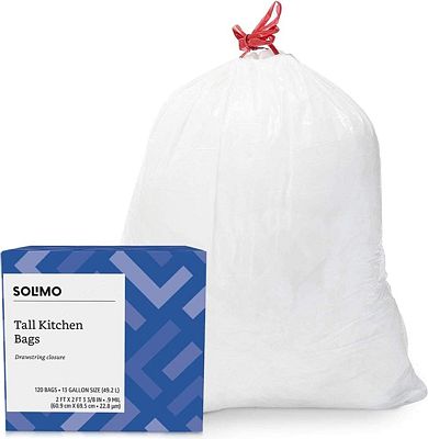 Purchase Amazon Brand - Solimo Tall Kitchen Drawstring Trash Bags, 13 Gallon, 120 Count at Amazon.com