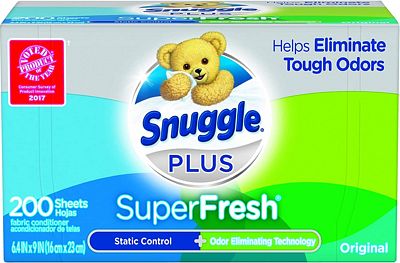 Purchase Snuggle Plus SuperFresh Fabric Softener Dryer Sheets with Static Control and Odor Eliminating Technology, Original, 200 Count at Amazon.com
