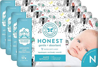 Purchase The Honest Company Diapers - Newborn Diapers, Size 0 - Space Travel Print, TrueAbsorb Technology, Plant-Derived Materials, Hypoallergenic, 128 Count at Amazon.com