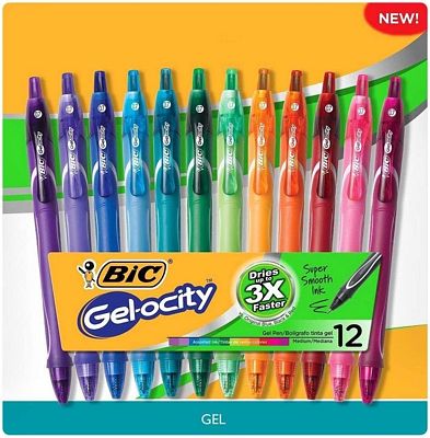 Purchase BIC Gelocity Quick Dry Retractable Fashion Gel Pen, Medium Point (0.7 mm), Assorted Colors, 12-Count at Amazon.com