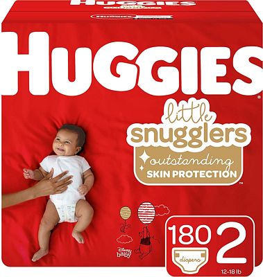 Purchase Huggies Little Snugglers Baby Diapers, Size 2 (up to 12-18 lb.), Economy Plus Pack, 180 Count at Amazon.com