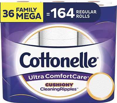 Purchase Cottonelle Ultra ComfortCare Toilet Paper with Cushiony CleaningRipples, Soft Biodegradable Bath Tissue, Septic-Safe, 36 Family Mega Rolls at Amazon.com