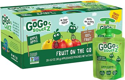 Purchase GoGo squeeZ Applesauce on the Go, Apple Apple, 3.2 oz (20 Pouches), Gluten Free, Vegan Friendly, Unsweetened Applesauce, Recloseable, BPA Free Pouches at Amazon.com