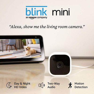 Purchase Blink Mini Compact indoor plug-in smart security camera, 1080 HD video, motion detection, night vision, Works with Alexa 1 camera at Amazon.com